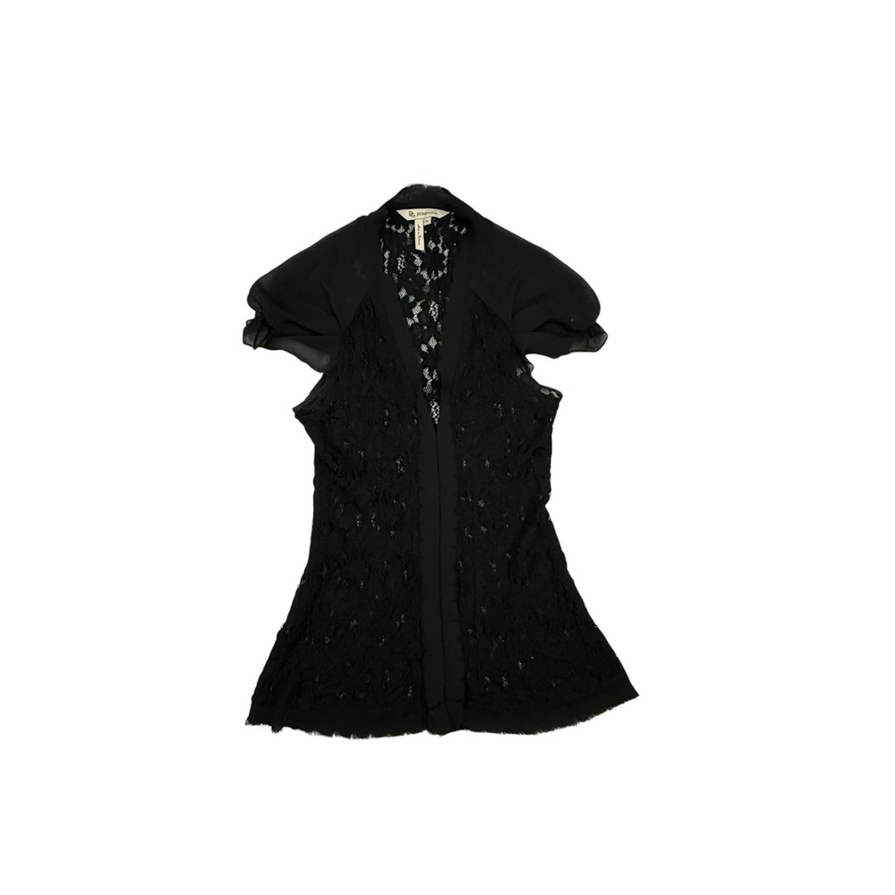 BCBGeneration Blouse Womens Extra Small Black Lace Sheer Flutter Sleeve Mob Wife